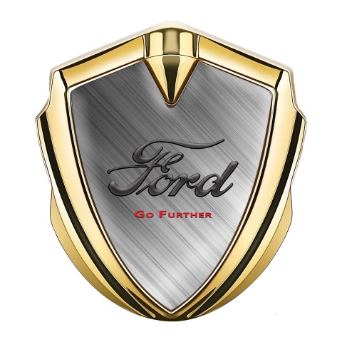 Ford Metal Emblem Self Adhesive Gold Brushed Aluminum Go Further Slogan