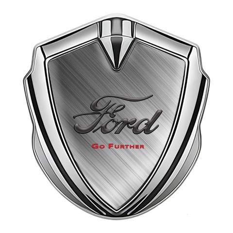 Ford Metal Emblem Self Adhesive Silver Brushed Aluminum Go Further Slogan