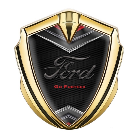 Ford Metal 3D Domed Emblem Gold Dark Mesh Chrome Crest Design