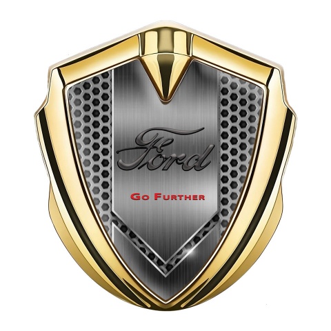 Ford Emblem Trunk Badge Gold Dark Hex Brushed Metal Go Further Logo