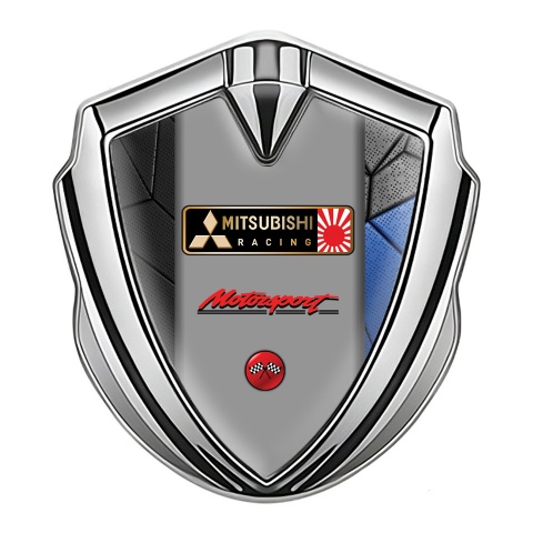 Mitsubishi Emblem Aufkleber Autozubehor Silbertonfarbe mit BlauSchwarz Mozaik und Racing Logo
