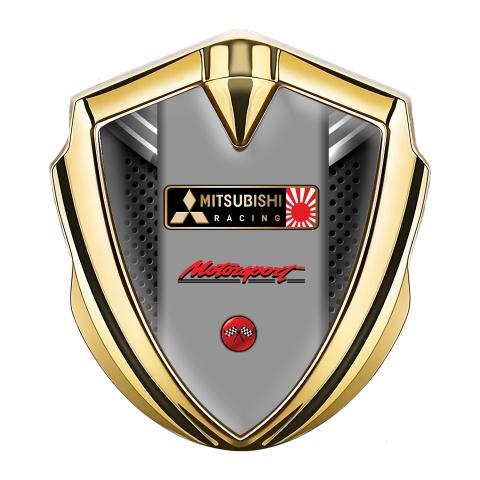 Mitsubishi Selbstklebendes Metallaufkleber Emblem Goldtonfarbe Dunkles Netz Mit Schild Effekt