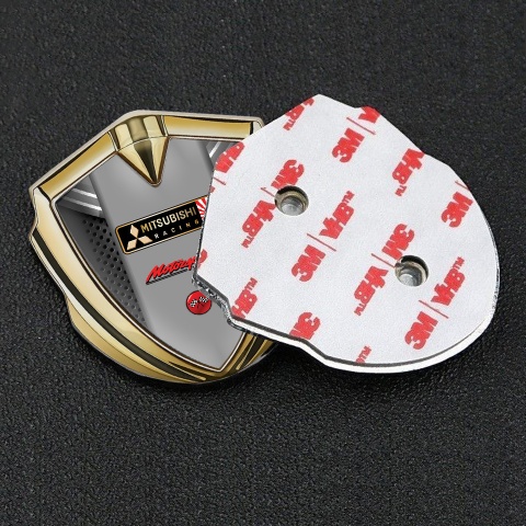 Mitsubishi Selbstklebendes Metallaufkleber Emblem Goldtonfarbe Dunkles Netz Mit Schild Effekt
