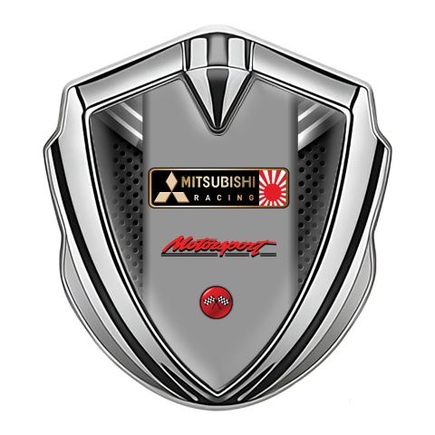 Mitsubishi Selbstklebendes Metallaufkleber Emblem Silbertonfarbe Dunkles Netz Mit Schild Effekt