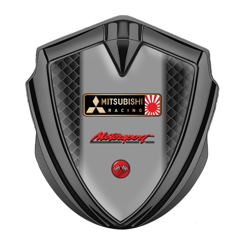 Mitsubishi Emblem Logo Schriftzug Aufkleber Graphit Tonfarbe mit Dunkles Gitter Racing Logo Motiv