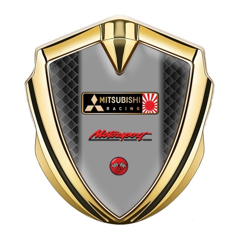 Mitsubishi Emblem Logo Schriftzug Aufkleber Goldtonfarbe mit Dunkles Gitter Racing Logo Motiv