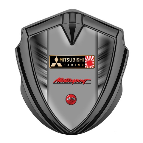 Mitsubishi Seitenflugel Emblem Aufkleber Graphit Tonfarbe mit Grau Kratzer Basis und Racing Logo Motiv