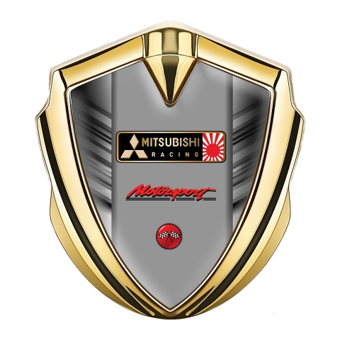 Mitsubishi Seitenflugel Emblem Aufkleber Goldtonfarbe mit Grau Kratzer Basis und Racing Logo Motiv