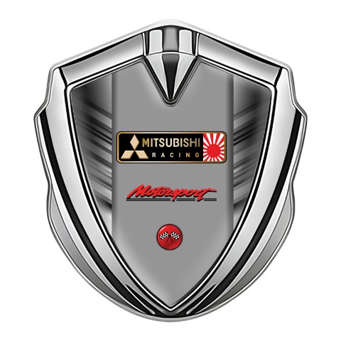 Mitsubishi Seitenflugel Emblem Aufkleber Silbertonfarbe mit Grau Kratzer Basis und Racing Logo Motiv