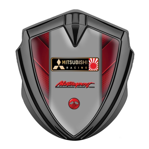 Mitsubishi Emblem Abzeichen Graphit Tonfarbe mit Rote Elemente und Grau Panel Logo