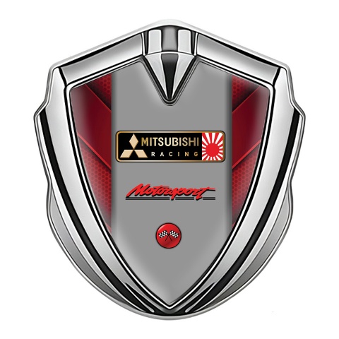 Mitsubishi Emblem Abzeichen Silbertonfarbe mit Rote Elemente und Grau Panel Logo