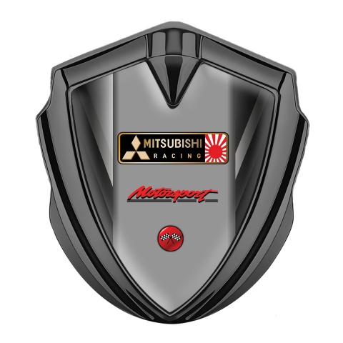 Mitsubishi Abzeichen selbstklebend Graphit Tonfarbe Grau Schwarz Basis und Racing Logo Motiv