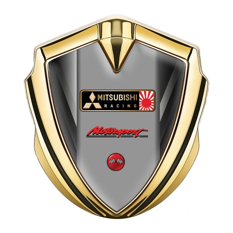 Mitsubishi Abzeichen selbstklebend Goldtonfarbe Grau Schwarz Basis und Racing Logo Motiv