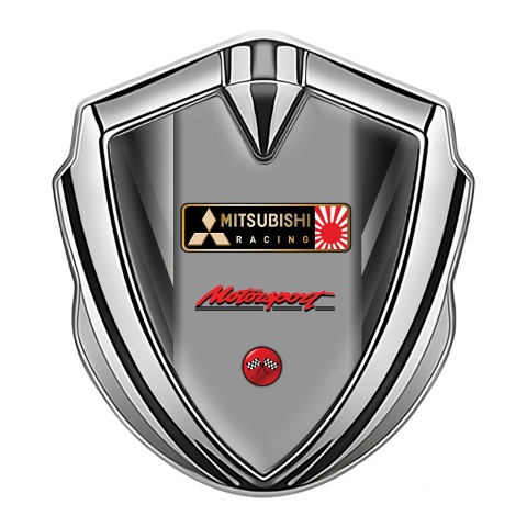 Mitsubishi Abzeichen selbstklebend Silbertonfarbe Grau Schwarz Basis und Racing Logo Motiv