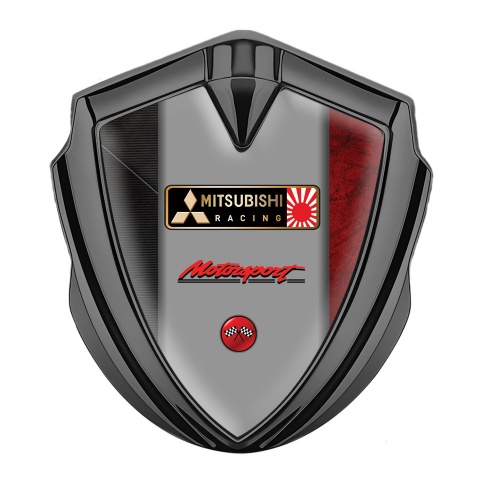 Mitsubishi Emblem Abzeichen selbstklebend Graphit Tonfarbe mit Rote schwarze Seiten Der Basis