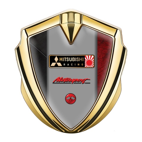 Mitsubishi Emblem Abzeichen selbstklebend Goldtonfarbe mit Rote schwarze Seiten Der Basis
