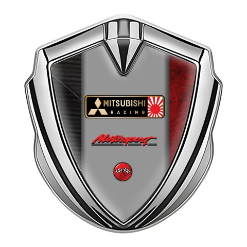 Mitsubishi Emblem Abzeichen selbstklebend Silbertonfarbe mit Rote schwarze Seiten Der Basis