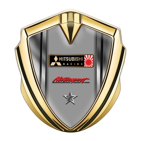 Mitsubishi Emblem Aufkleber Autozubehor Goldtonfarbe mit Metallrahmen Hintergrund und Racing Logo Motiv