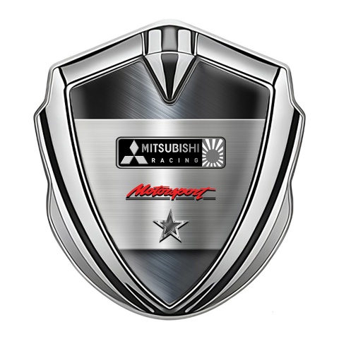 Mitsubishi Selbstklebendes Metallaufkleber Emblem Silbertonfarbe mit Metallfliesen Hintergrund Version