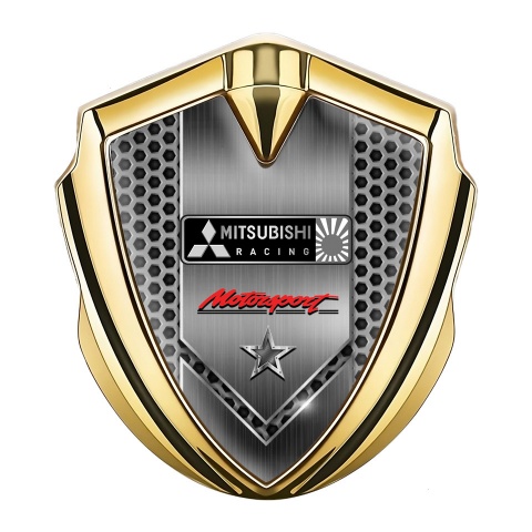 Mitsubishi Emblem Logo Schriftzug Aufkleber Goldtonfarbe mit 3D Metall design