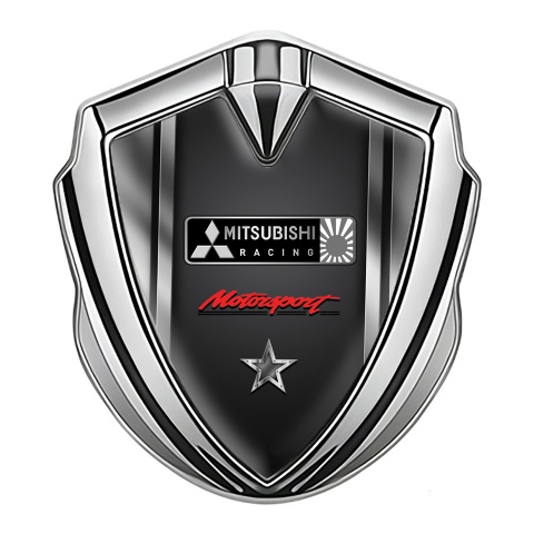 Mitsubishi Emblem Abzeichen Silbertonfarbe mit MetallRahmen und Graphit Panel Logo