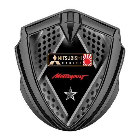 Mitsubishi Emblem Abzeichen selbstklebend Graphit Tonfarbe mit 3D metall Gitter und Stern Logo Motiv
