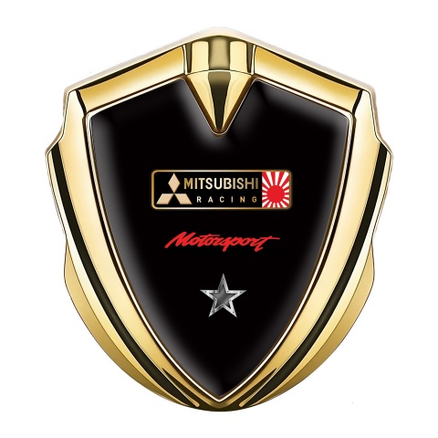 Mitsubishi Emblem Auto Zeichen Goldtonfarbe mit Schwarz Hintergrund und Stern Logo Motiv