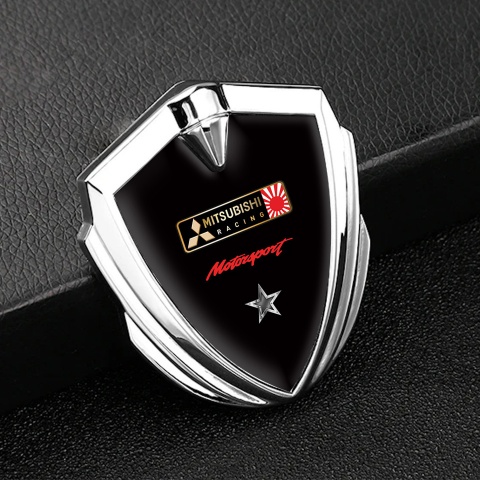 Mitsubishi Emblem Auto Zeichen Silbertonfarbe mit Schwarz Hintergrund und Stern Logo Motiv