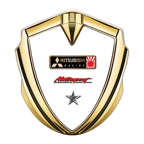 Mitsubishi Emblem Aufkleber Autozubehor Goldtonfarbe mit Weiss basis und Stern Logo Motiv