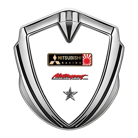 Mitsubishi Emblem Aufkleber Autozubehor Silbertonfarbe mit Weiss basis und Stern Logo Motiv