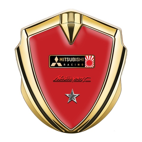 Mitsubishi Selbstklebendes Metallaufkleber Emblem Goldtonfarbe mit Rote Hintergrund und Stern Logo Motiv