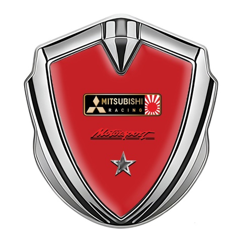 Mitsubishi Selbstklebendes Metallaufkleber Emblem Silbertonfarbe mit Rote Hintergrund und Stern Logo Motiv