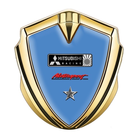 Mitsubishi Seitenflugel Emblem Aufkleber Goldtonfarbe Blau Hintergrund Stern Logo Motiv