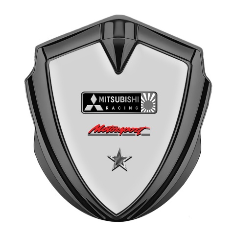 Mitsubishi Emblem Abzeichen Graphit Tonfarbe mit Grau Fundament und Stern Logo Motiv