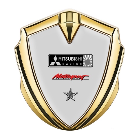 Mitsubishi Emblem Abzeichen Goldtonfarbe mit Grau Fundament und Stern Logo Motiv