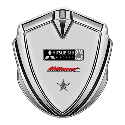 Mitsubishi Emblem Abzeichen Silbertonfarbe mit Grau Fundament und Stern Logo Motiv