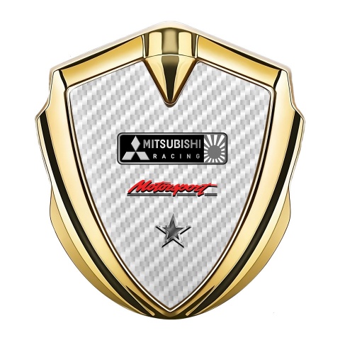 Mitsubishi Emblem Abzeichen selbstklebend Goldtonfarbe mit Weiss Carbon und Stern Logo motiv