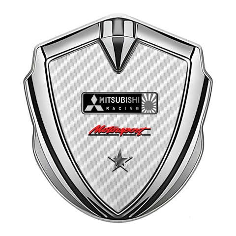 Mitsubishi Emblem Abzeichen selbstklebend Silbertonfarbe mit Weiss Carbon und Stern Logo motiv