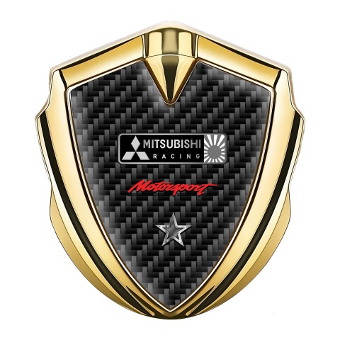 Mitsubishi Emblem Aufkleber Autozubehor Goldtonfarbe mit Schwarz Carbon und Stern Logo Motiv