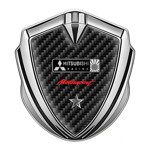Mitsubishi Emblem Aufkleber Autozubehor Silbertonfarbe mit Schwarz Carbon und Stern Logo Motiv