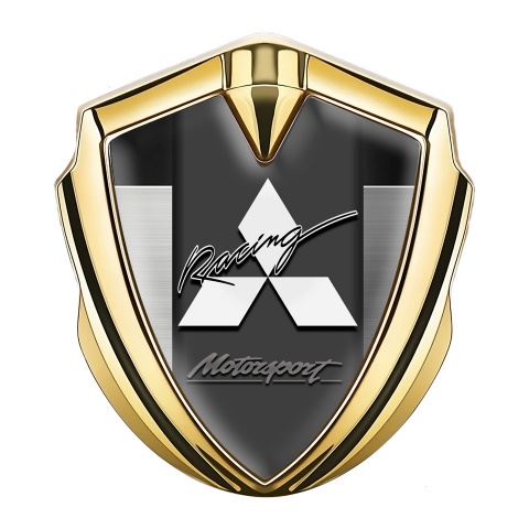 Mitsubishi Selbstklebendes Metallaufkleber Emblem Goldtonfarbe mit Metallplatte Basis und Weiss Logo