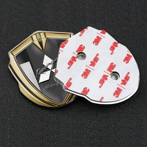 Mitsubishi Selbstklebendes Metallaufkleber Emblem Goldtonfarbe mit Metallplatte Basis und Weiss Logo