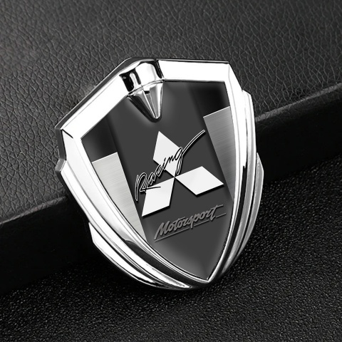 Mitsubishi Selbstklebendes Metallaufkleber Emblem Silbertonfarbe mit Metallplatte Basis und Weiss Logo