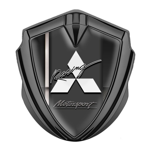 Mitsubishi Emblem Logo Schriftzug Aufkleber Graphit Tonfarbe Schwarz Basis mit Grau Band und Weiss Logo