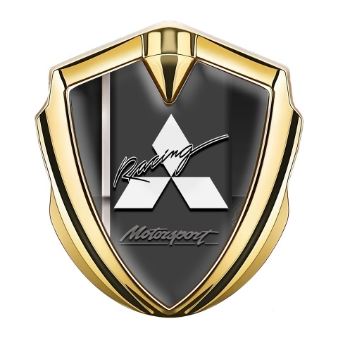 Mitsubishi Emblem Logo Schriftzug Aufkleber Goldtonfarbe Schwarz Basis mit Grau Band und Weiss Logo