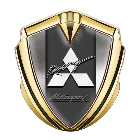 Mitsubishi Emblem Abzeichen Goldtonfarbe mit Blech Effekt und weiss Logo