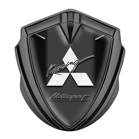 Mitsubishi Emblem Abzeichen selbstklebend Graphit Tonfarbe Schwarz Basis und Grafit Panel mit Weiss logo