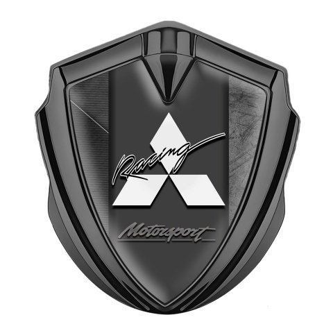 Mitsubishi Emblem Auto Zeichen Graphit Tonfarbe mit Grau Schwarz Rahmen und Weiss Logo