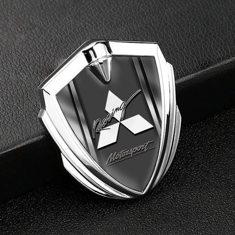 Mitsubishi Emblem Aufkleber Autozubehor Silbertonfarbe mit MetallRahmen Basiss und Weiss logo