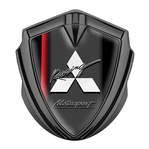 Mitsubishi Selbstklebendes Metallaufkleber Emblem Graphit Tonfarbe Schwarz Basis mit Rote Linie und weiss Logo  Racing Motiv